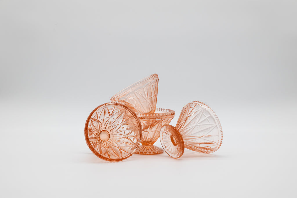 Vintage Pink Pressed Glass Ice Cream Dishes