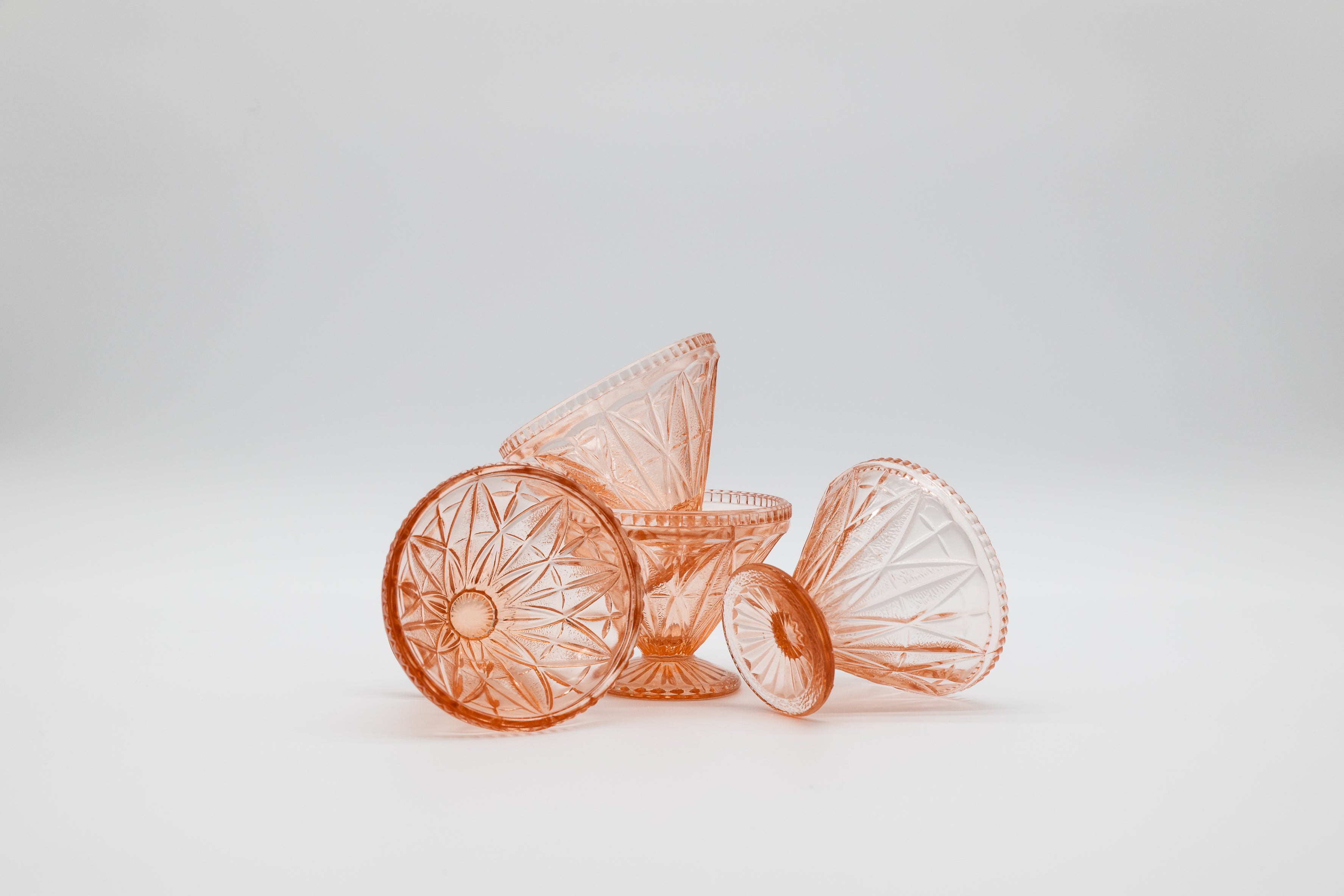 Vintage Pink Pressed Glass Ice Cream Dishes