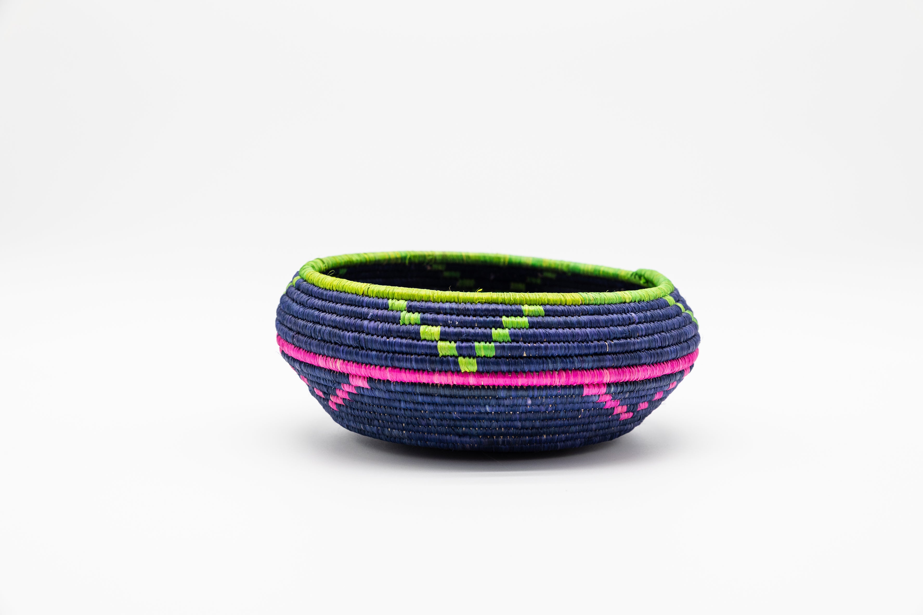 Woven Basket Bowl in Navy, Lime and Fuchsia