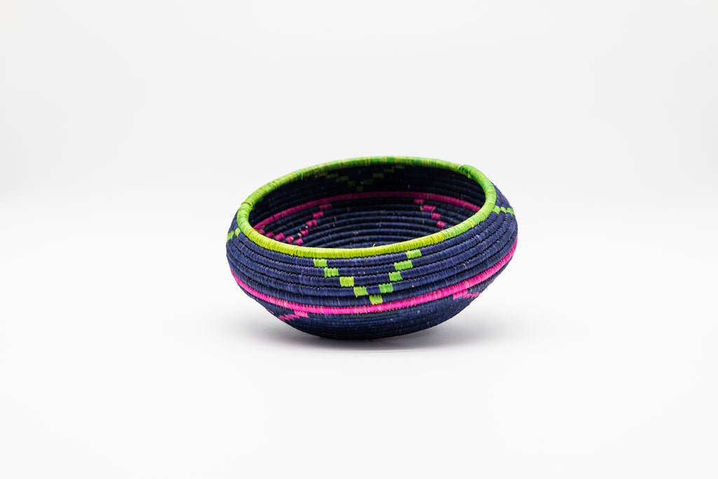 Woven Basket Bowl in Navy, Lime and Fuchsia
