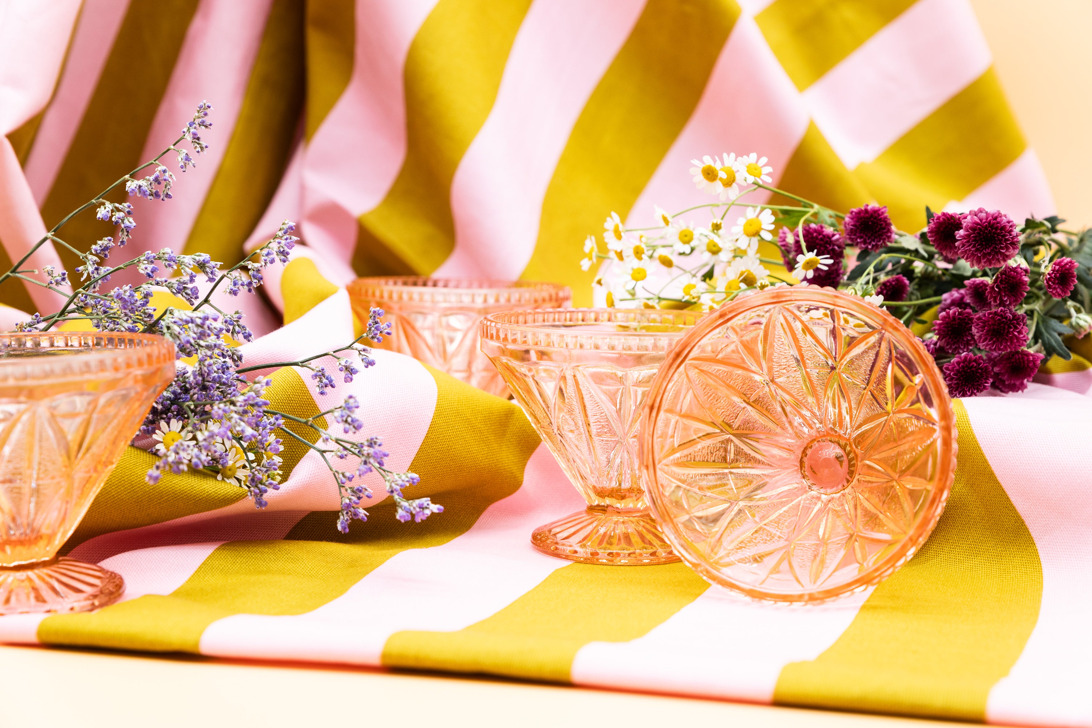 Vintage Pink Pressed Glass Ice Cream Dishes