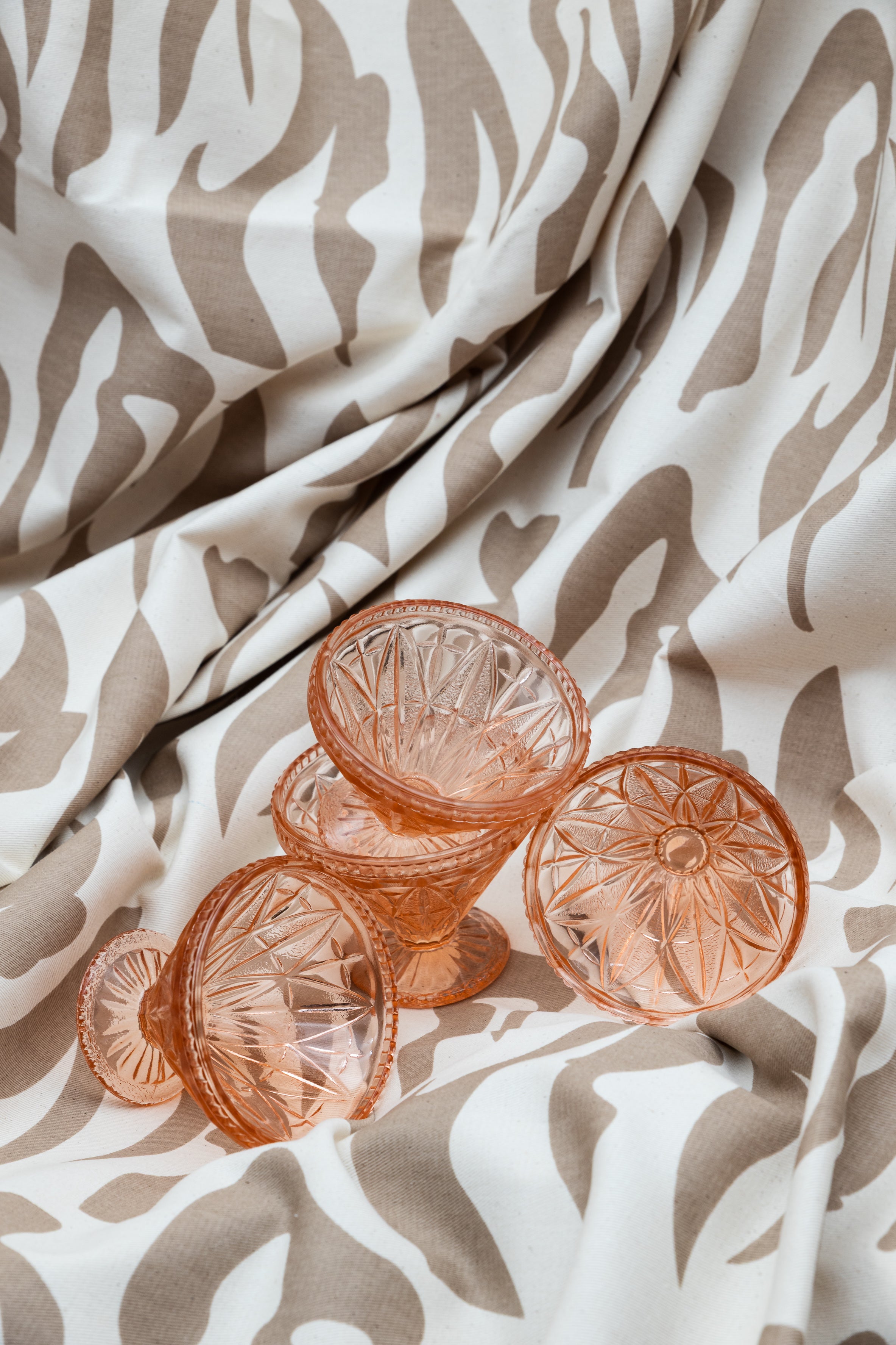 Vintage Pink Pressed Glass Ice Cream Dishes